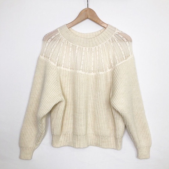 Zara cream chunky ribbed lace detail Alpaca blend crewneck sweater - Picture 11 of 12